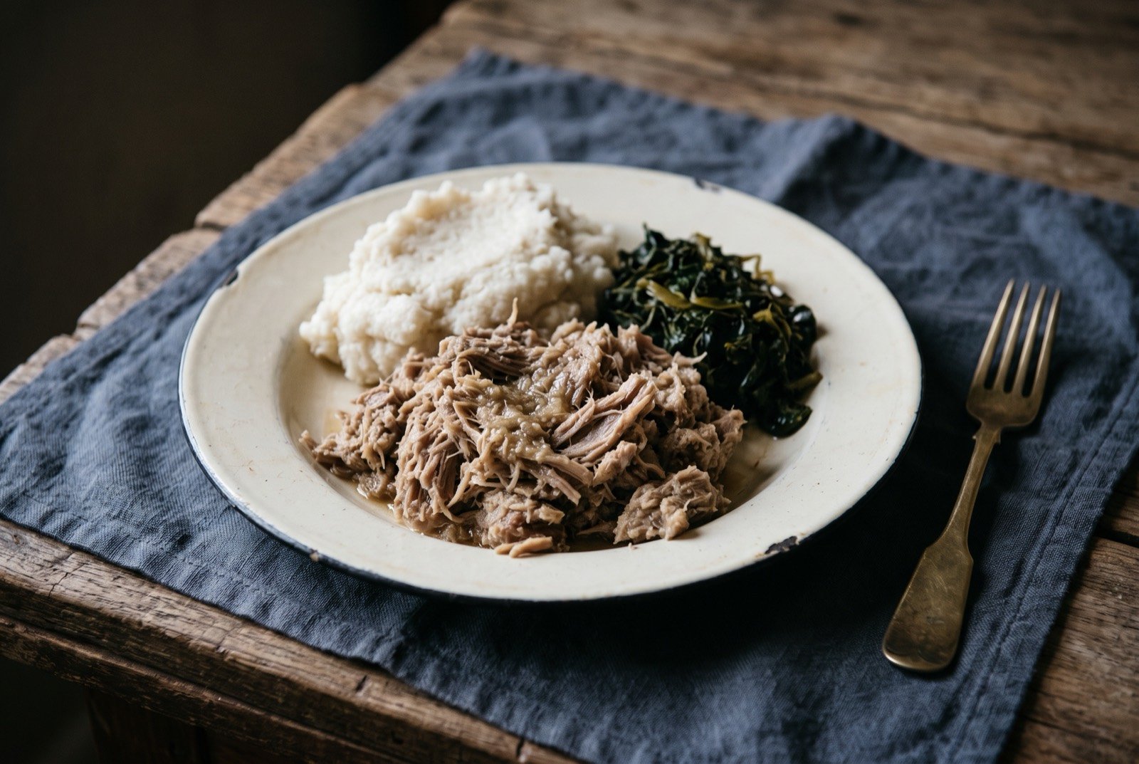 Seswaa: a mound of long boiled beef pounded to a coarse pale brown floss, fibrous and loose rather than pulled into strands, glistening from the marrow it was fried in.